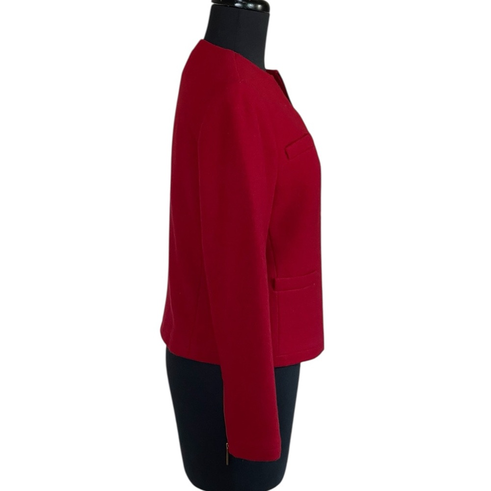 Lauren Ralph Lauren Red Wool Blend Women's Blazer Sz 4 Zipper Jacket Collarless - Picture 4 of 13